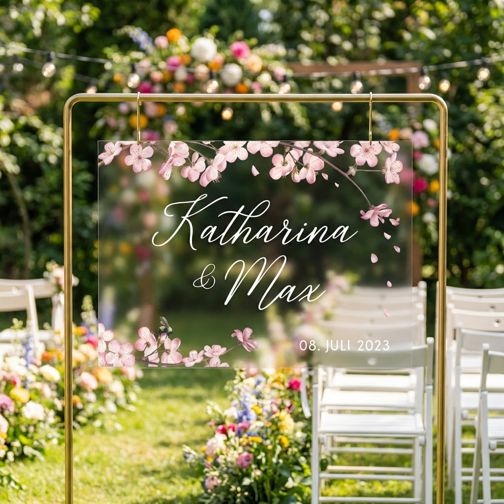 Empfangstafel A1 Acrylglas Cherry Flowers Hochzeit | Willkommensschild