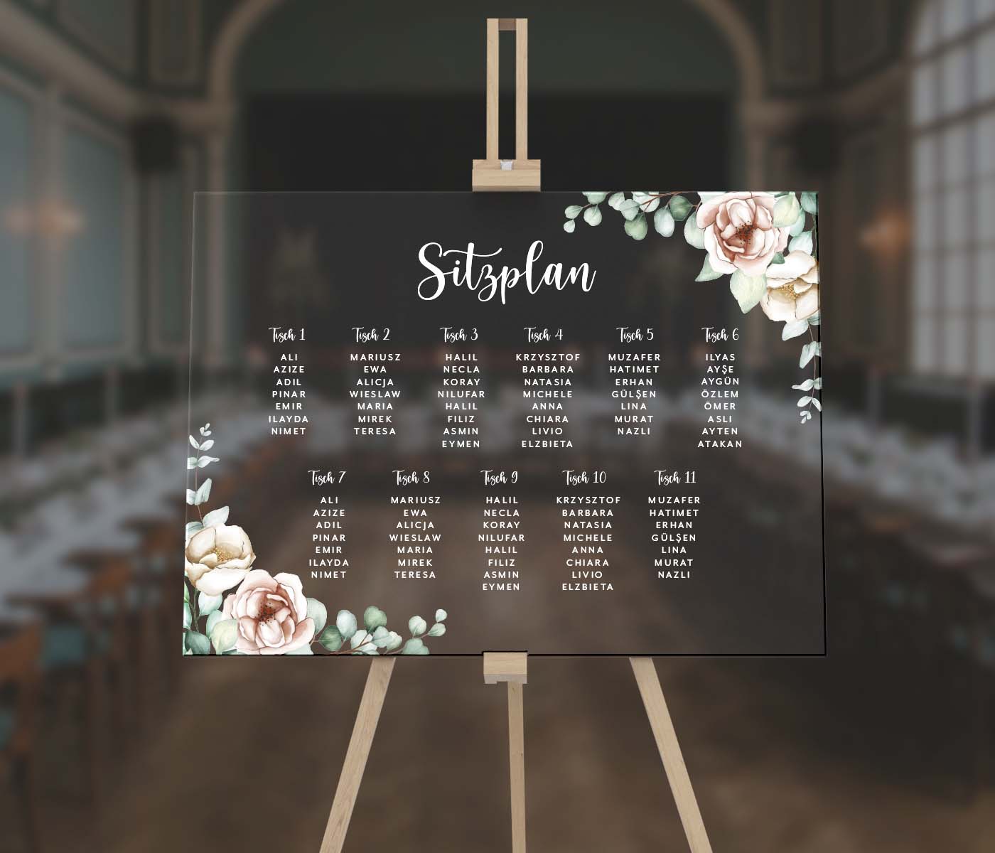 Sitzplan A1 aus Acrylglas "Flowers" | Individuelles Schild