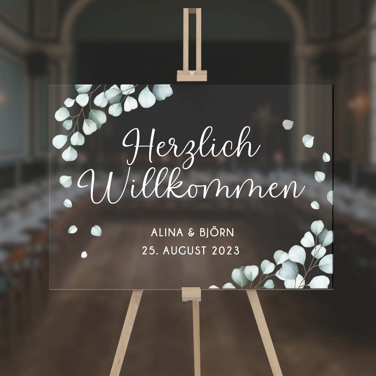 Empfangstafel A1 aus Acrylglas "Eucalyptus" | Individuelles Willkommensschild
