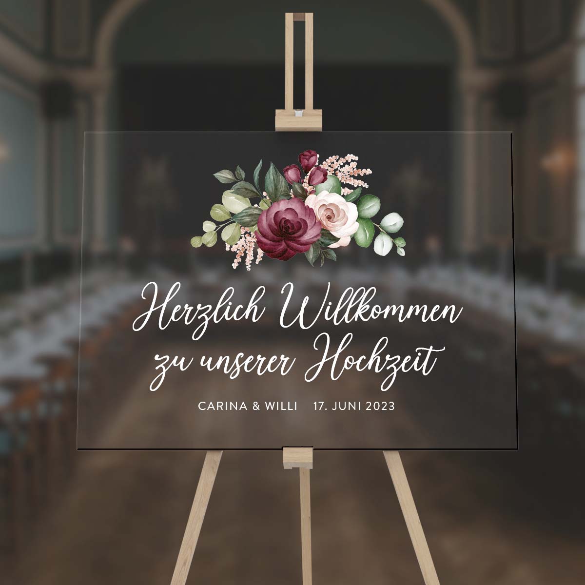 Empfangstafel A1 aus Acrylglas "Roses" | Individuelles Willkommensschild