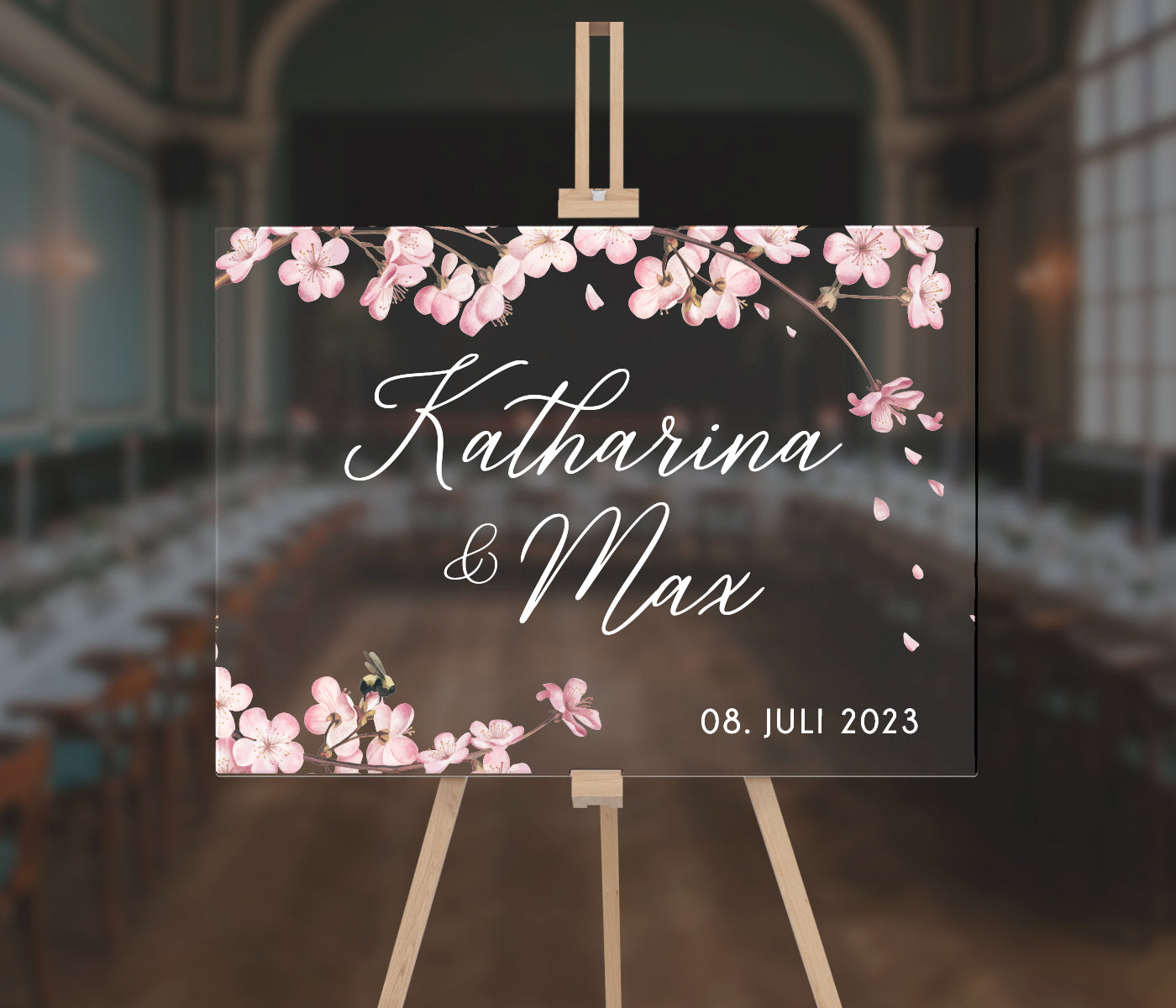 Empfangstafel A1 aus Acrylglas "Cherry Flowers" | Individuelles Willkommensschild
