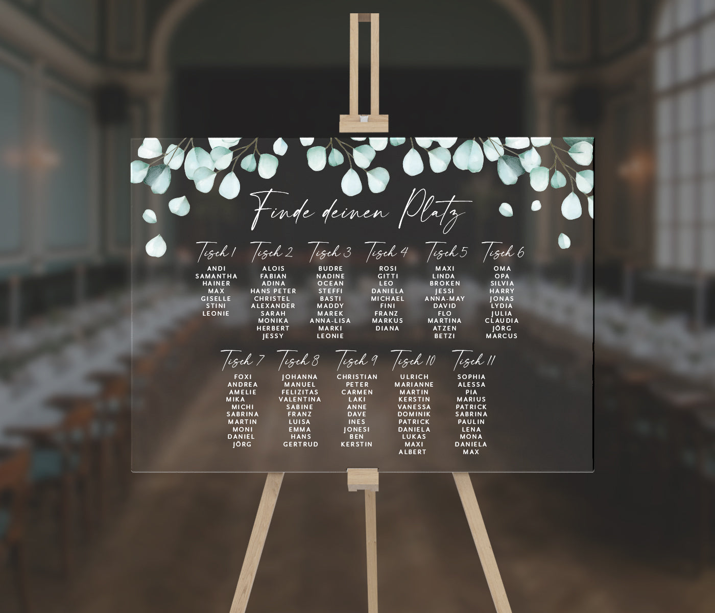 Sitzplan A1 aus Acrylglas "Eucalyptus" | Individuelles Schild