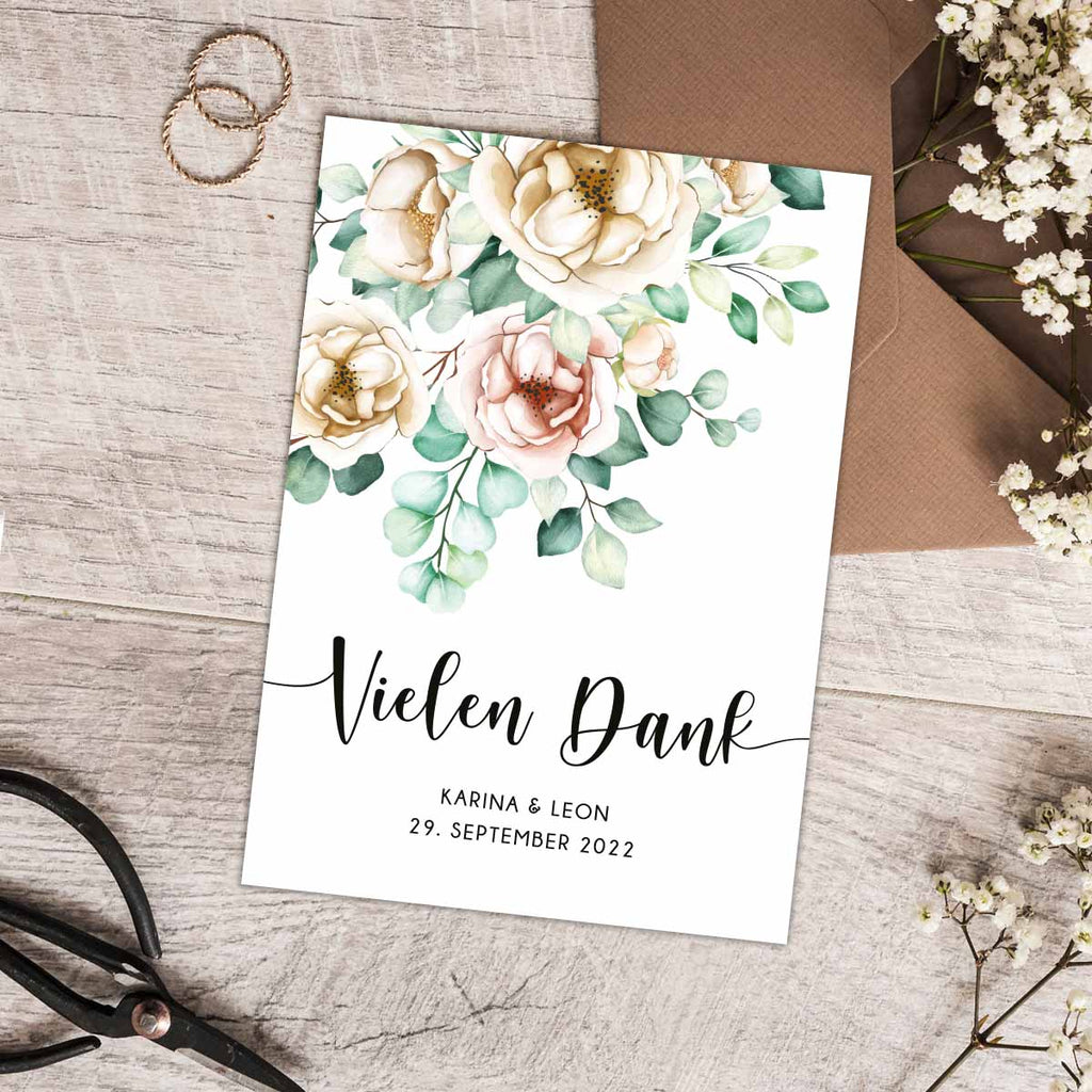 Hochwertige Dankeskarte A6 | Edles Leinenpapier im Postkartenformat "Flower"