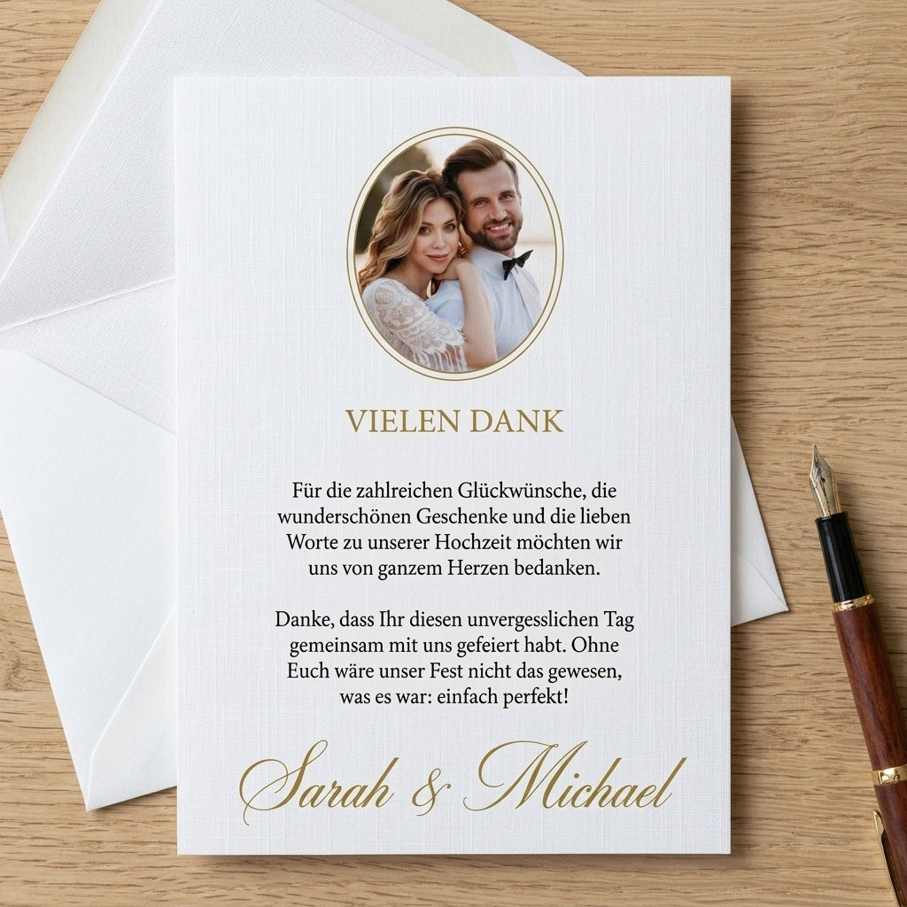 Hochwertige Dankeskarte A6 | Edles Leinenpapier im Postkartenformat "Gold"