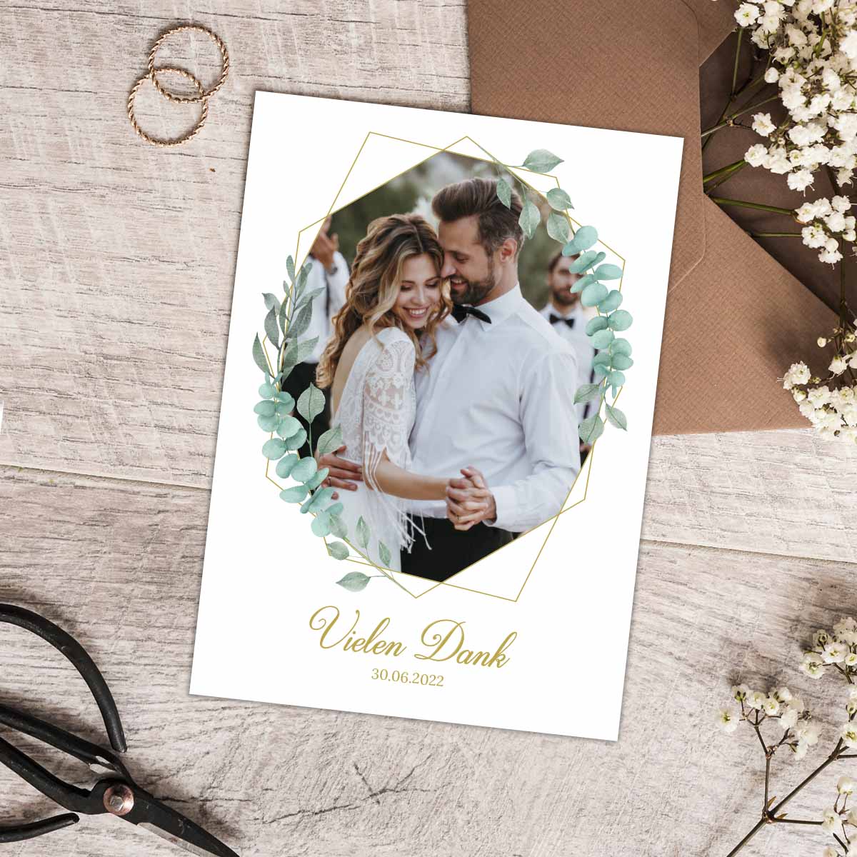 Hochwertige Dankeskarte A6 | Edles Leinenpapier im Postkartenformat "Gold Frame"