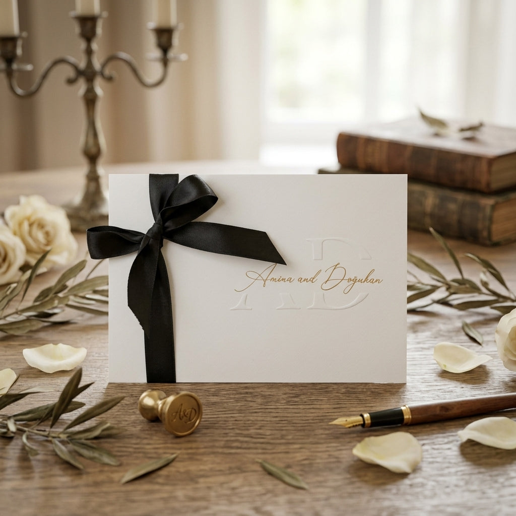 Hochzeitseinladung "Black Edition" mit Blind- und Goldprägung