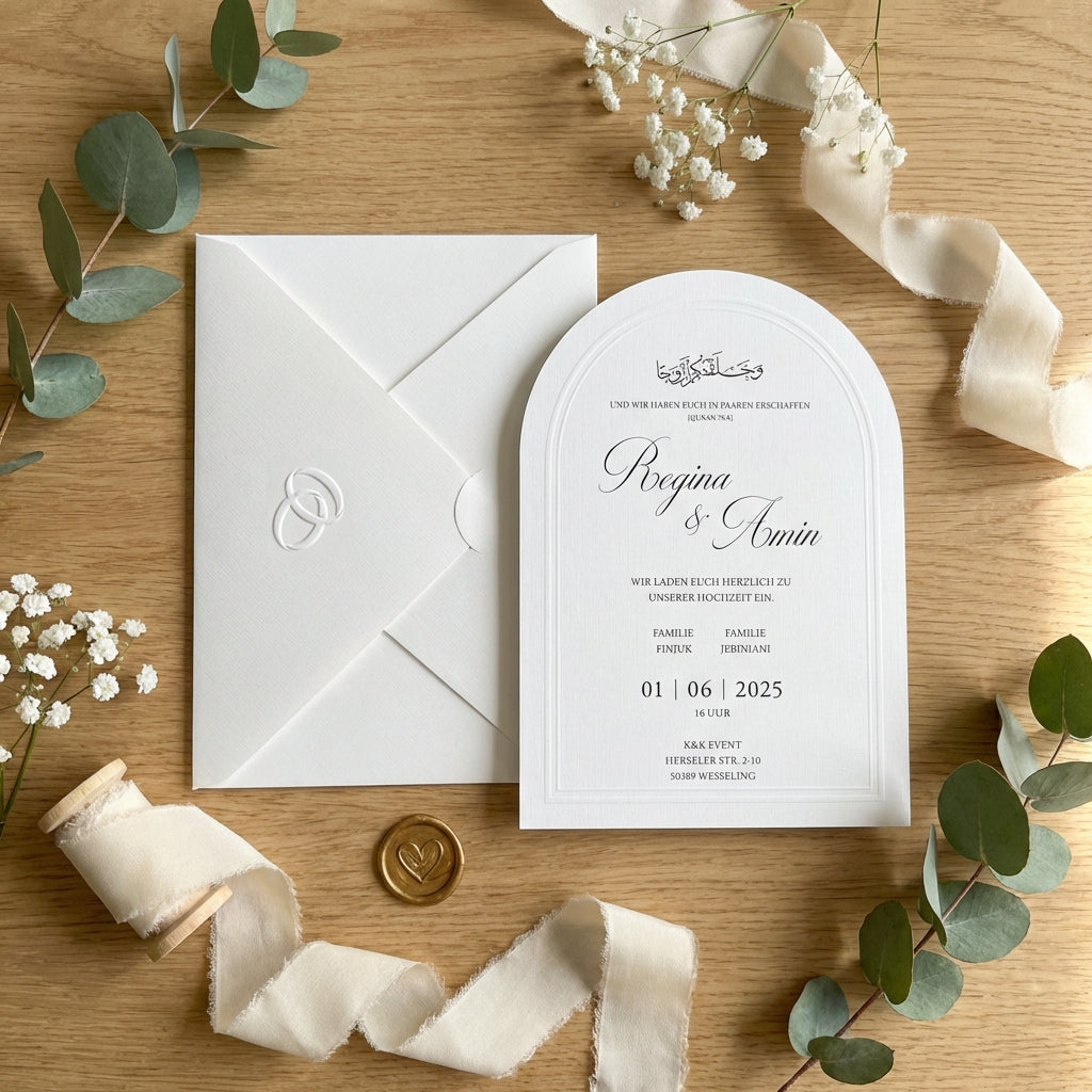Express-Einladung "Oval Elegance" | Blindprägung auf Leinenpapier mit Kuvert