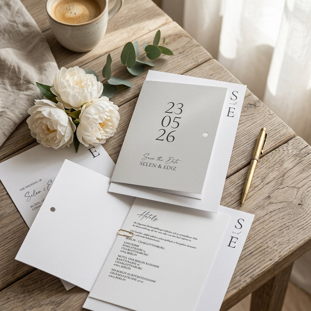 Expresskarte - Hochzeitseinladung "Château Blanc" - Set mit Schleife