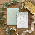 Hochzeitseinladung "Gold & Green" mit Kuvert und Prägung