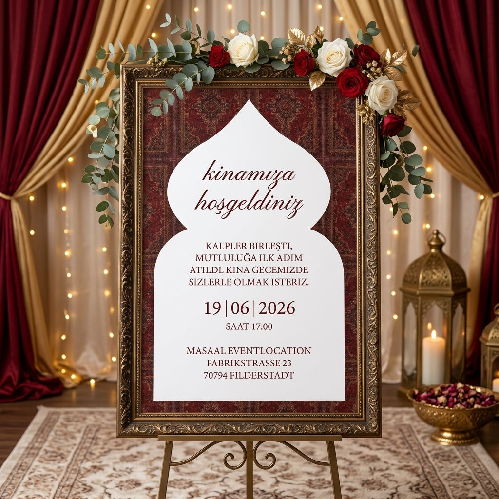 Empfangstafel A1 auf Hartschaum | Individuelles Willkommensschild für Henna "Arabian Style"