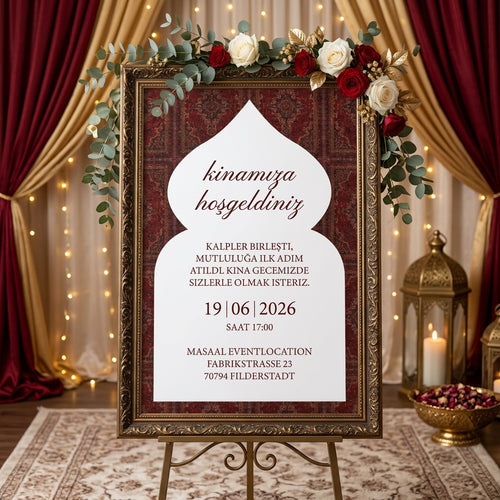 Empfangstafel A1 auf Hartschaum | Individuelles Willkommensschild für Henna "Arabian Style"