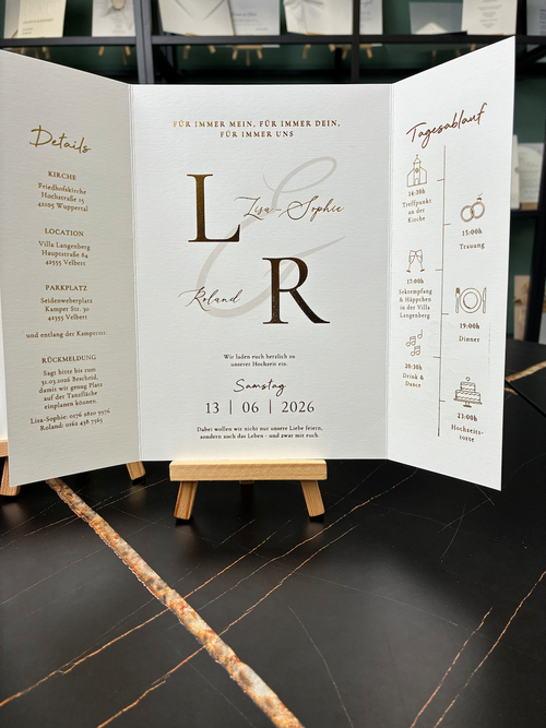 Einladung Blindprägung und Goldprägung mit Schleife