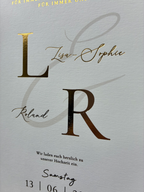 Einladung Blindprägung und Goldprägung mit Schleife