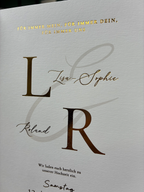 Einladung Blindprägung und Goldprägung mit Schleife