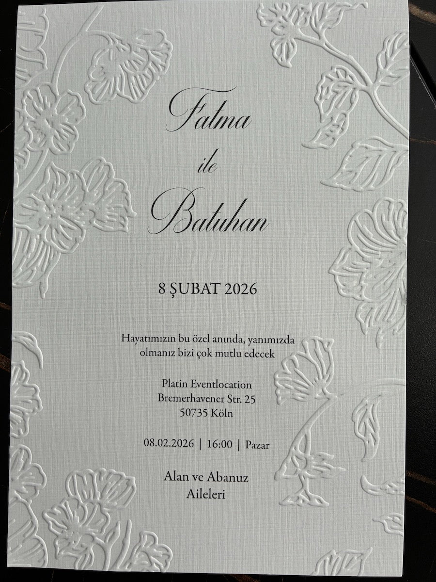 Express-Einladung | Edles Leinenpapier mit Blumen Blindprägung