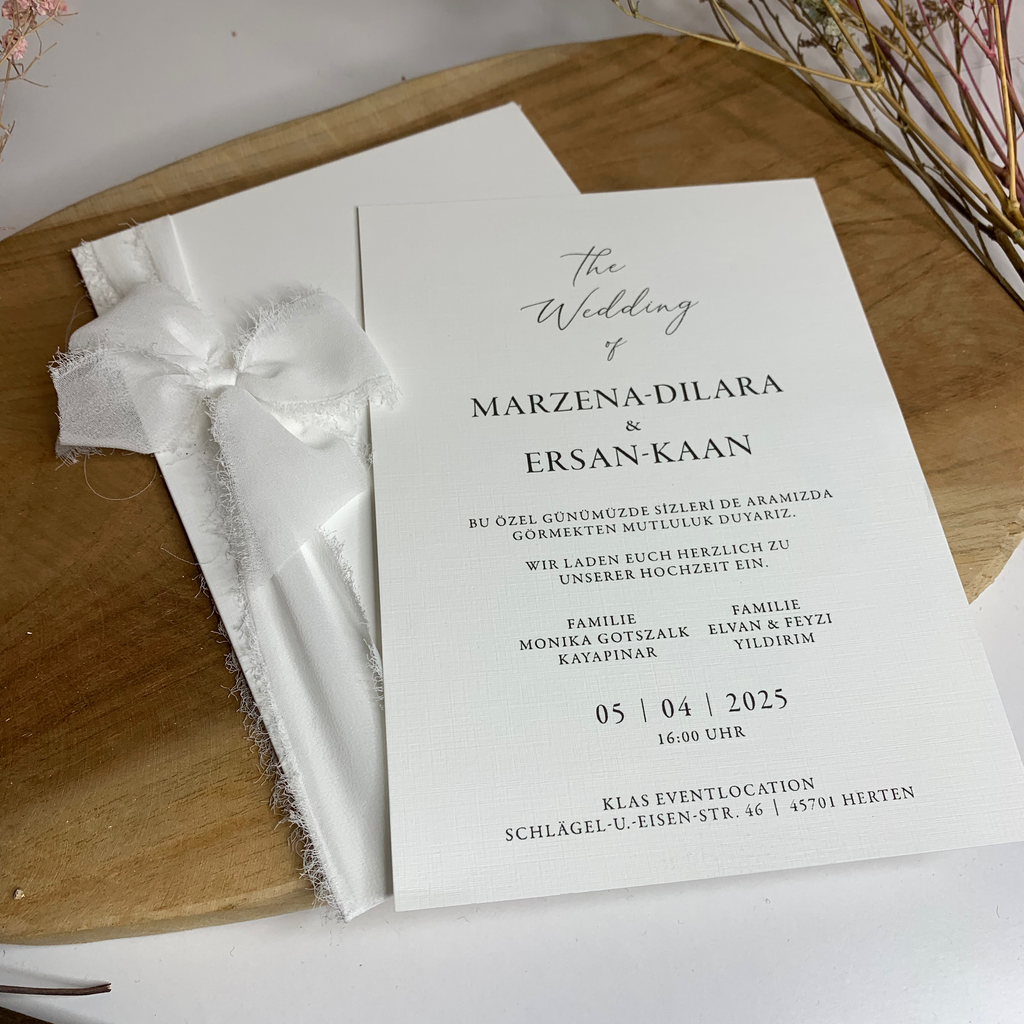 Einladung Blindprägung mit Schleife