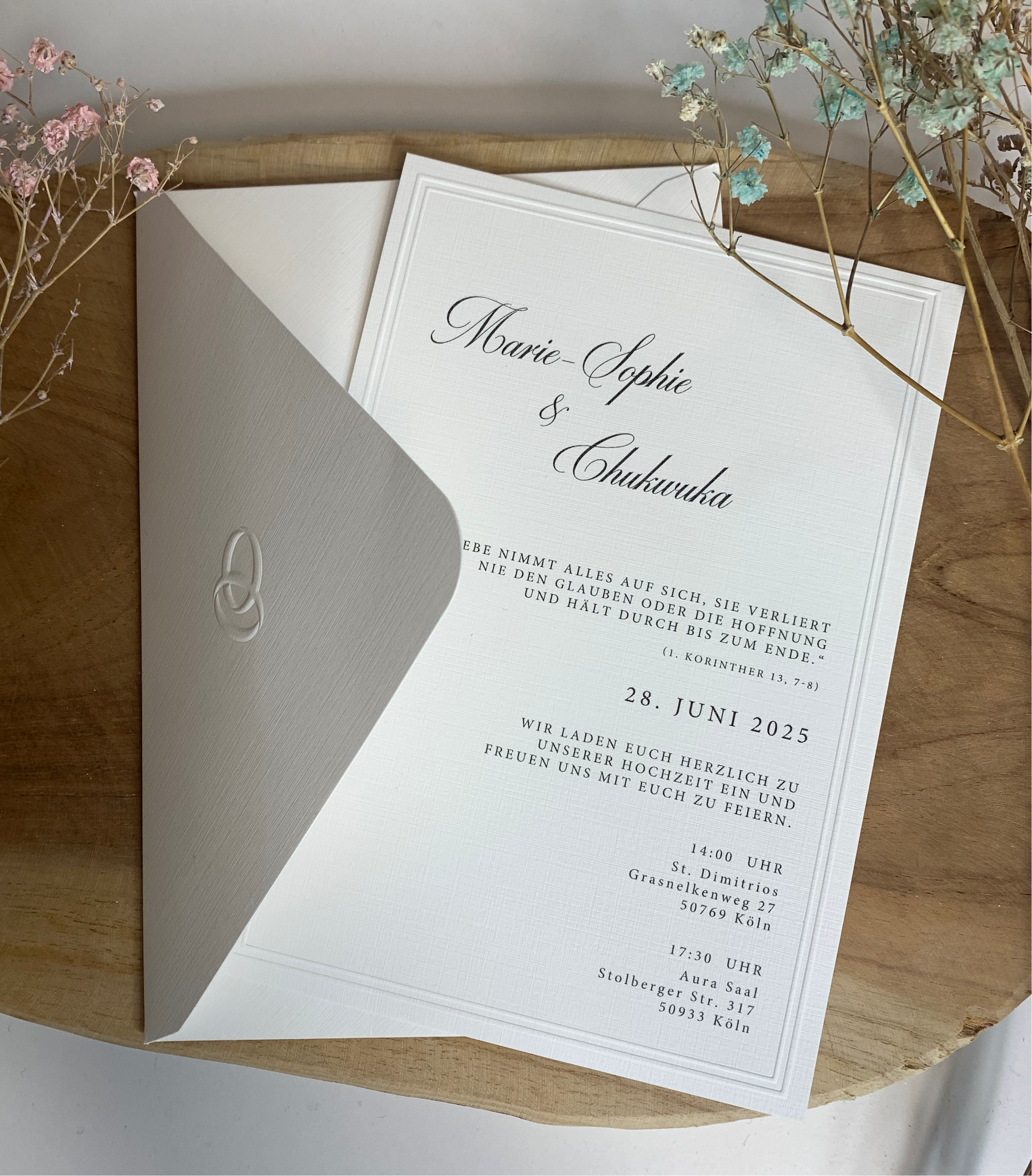 Express-Einladung "Linen Elegance" | Blindprägung auf Leinenpapier mit Kuvert