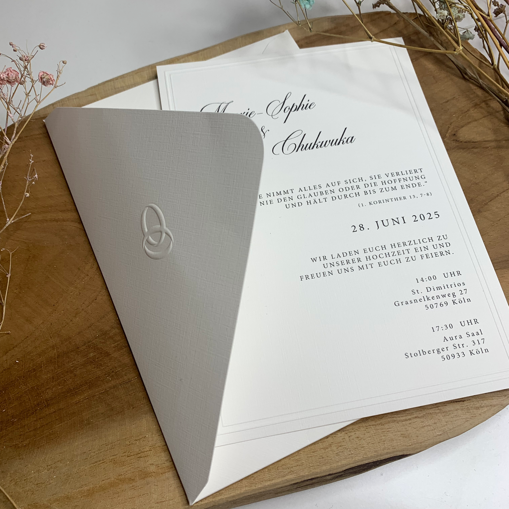 Express-Einladung "Linen Elegance" | Blindprägung auf Leinenpapier mit Kuvert