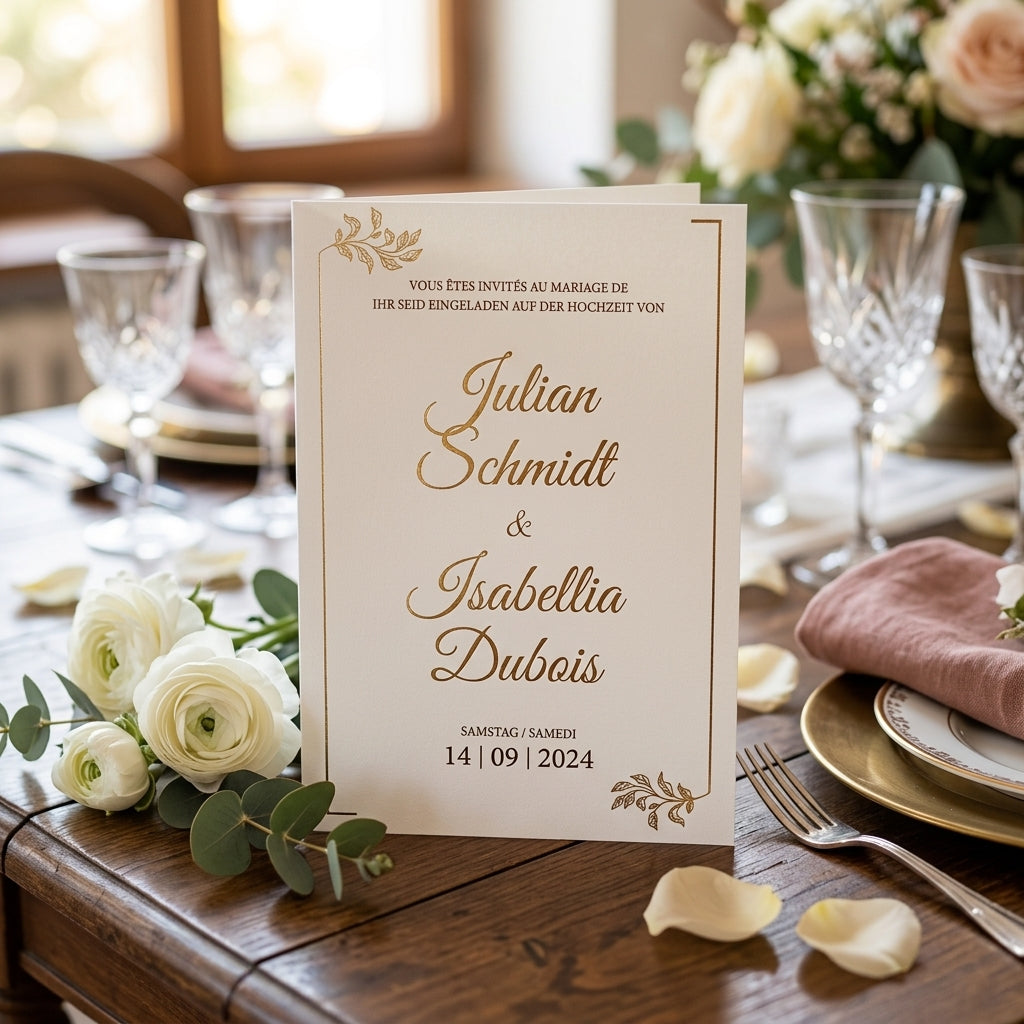 Hochzeitseinladung | Klappkarte Golden Line mit Goldprägung