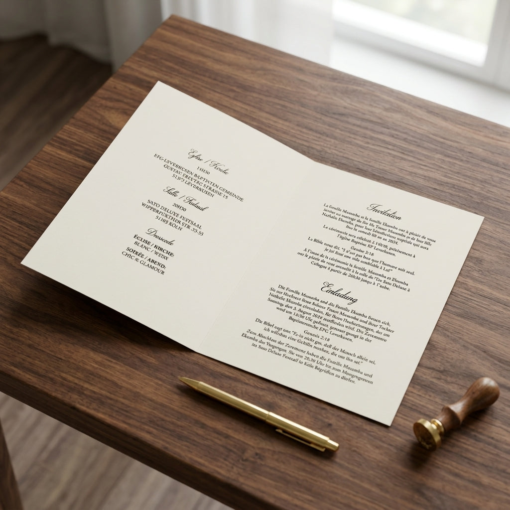 Hochzeitseinladung | Klappkarte Golden Line mit Goldprägung