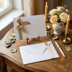 Hochzeitseinladung "Beige Edition" mit Prägung und Satinschleife