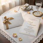 Hochzeitseinladung "Beige Edition" mit Prägung und Satinschleife