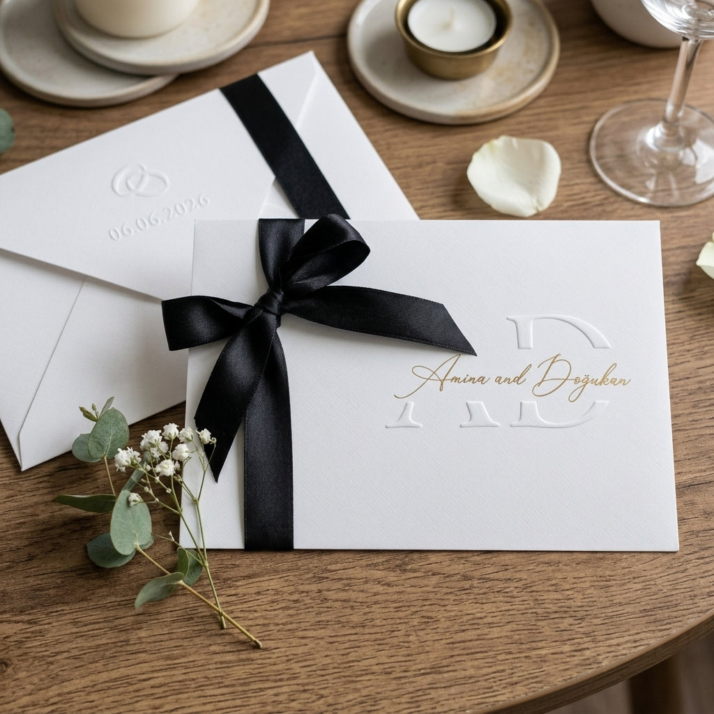 Hochzeitseinladung "Black Edition" mit Blind- und Goldprägung