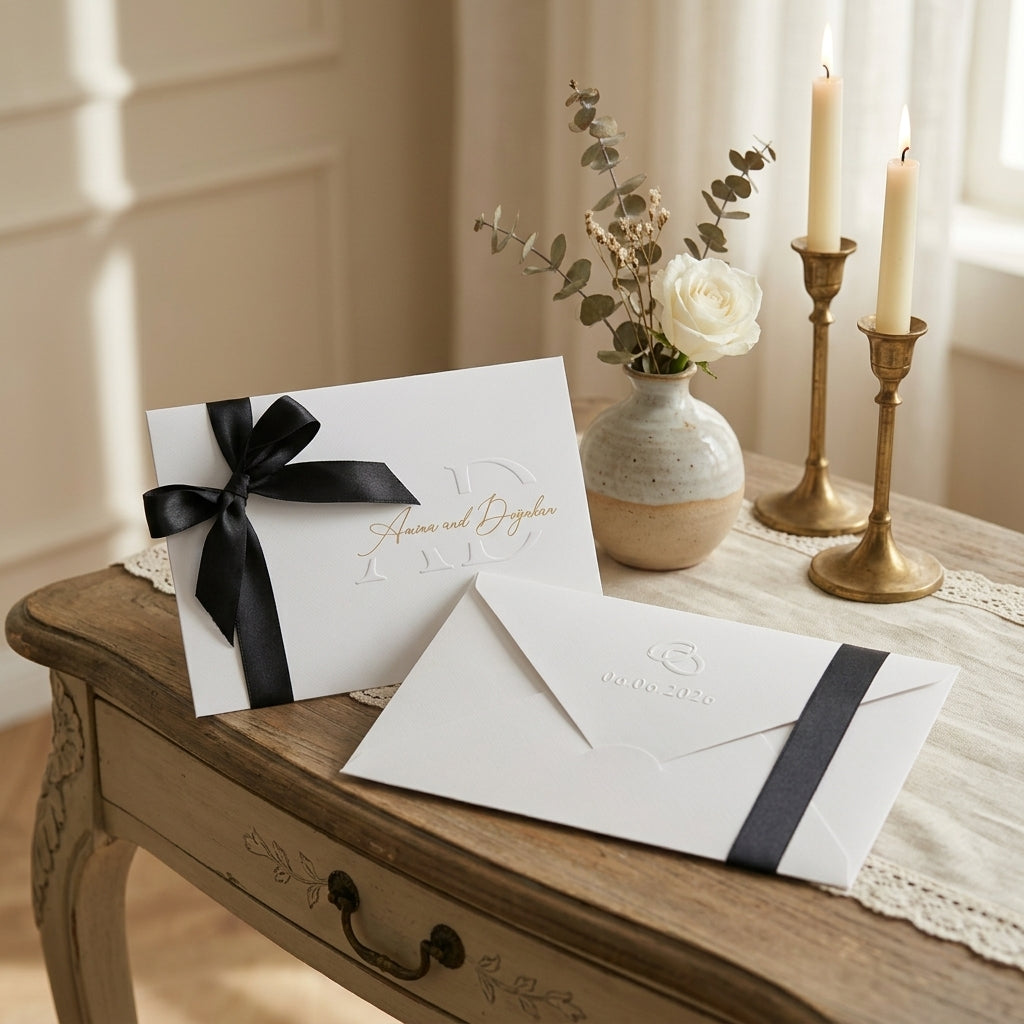Hochzeitseinladung "Black Edition" mit Blind- und Goldprägung