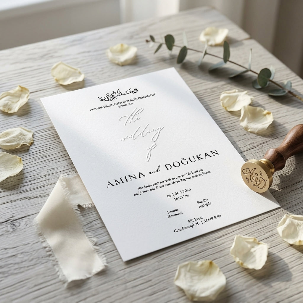 Hochzeitseinladung "Black Edition" mit Blind- und Goldprägung
