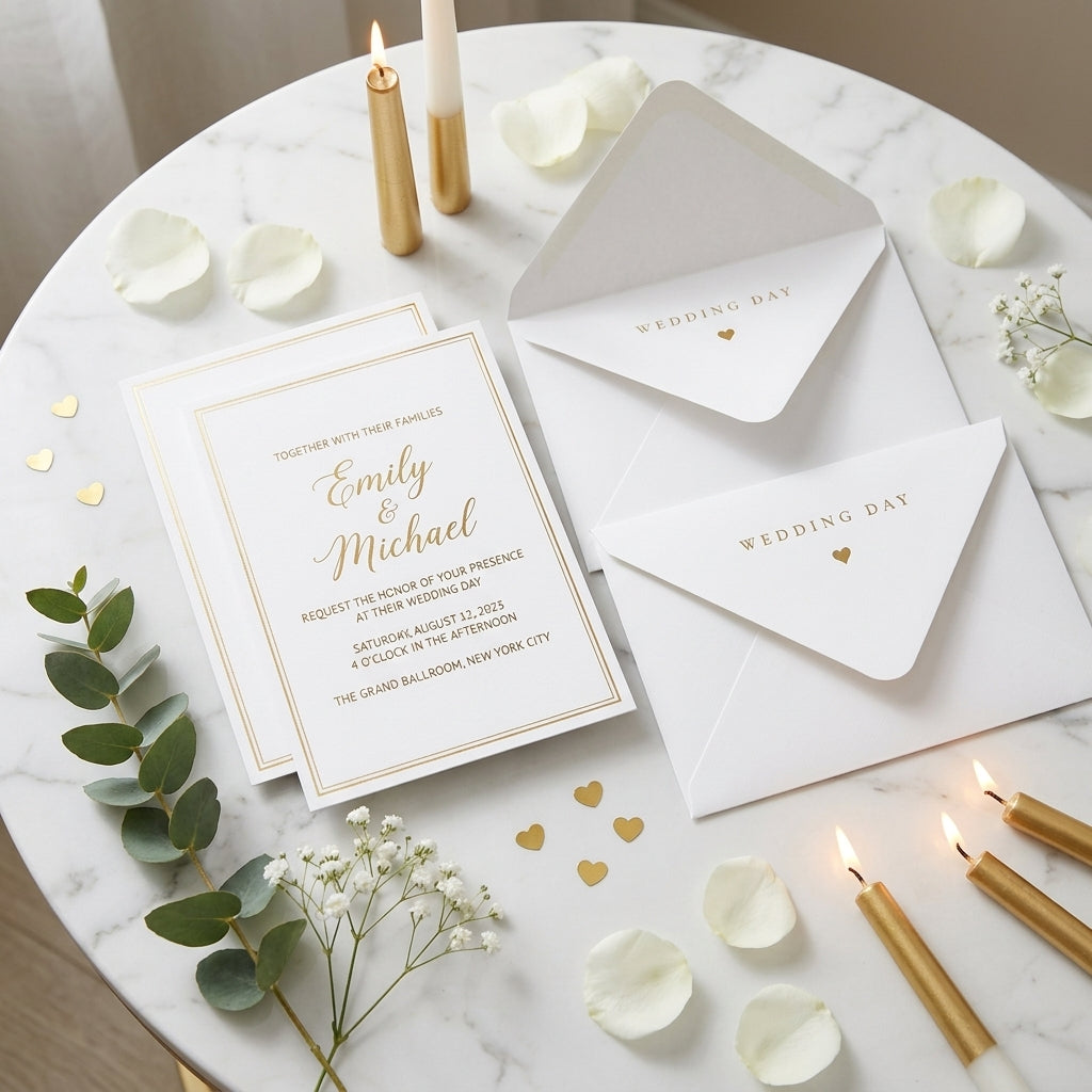 Express-Einladung "Wedding Day | Goldprägung auf Leinenpapier