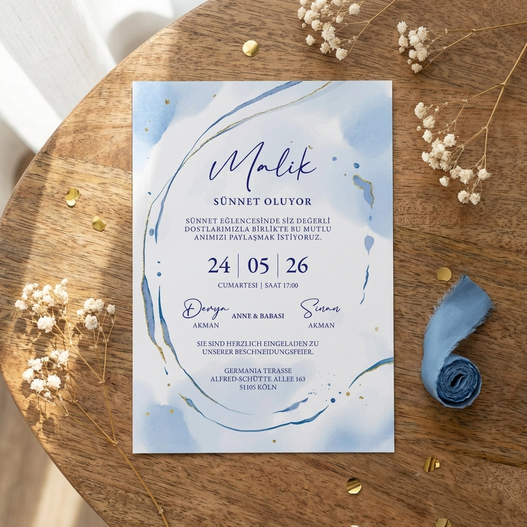 Hochwertige Einladungskarte | Edles Leinenpapier "Sünnet Élite"
