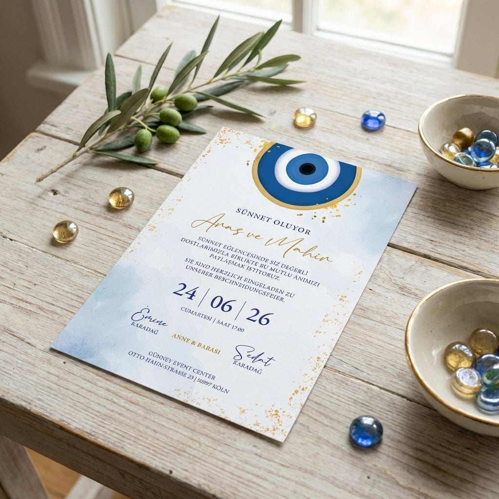 Hochwertige Einladungskarte | Edles Leinenpapier "Aquarell Blue"