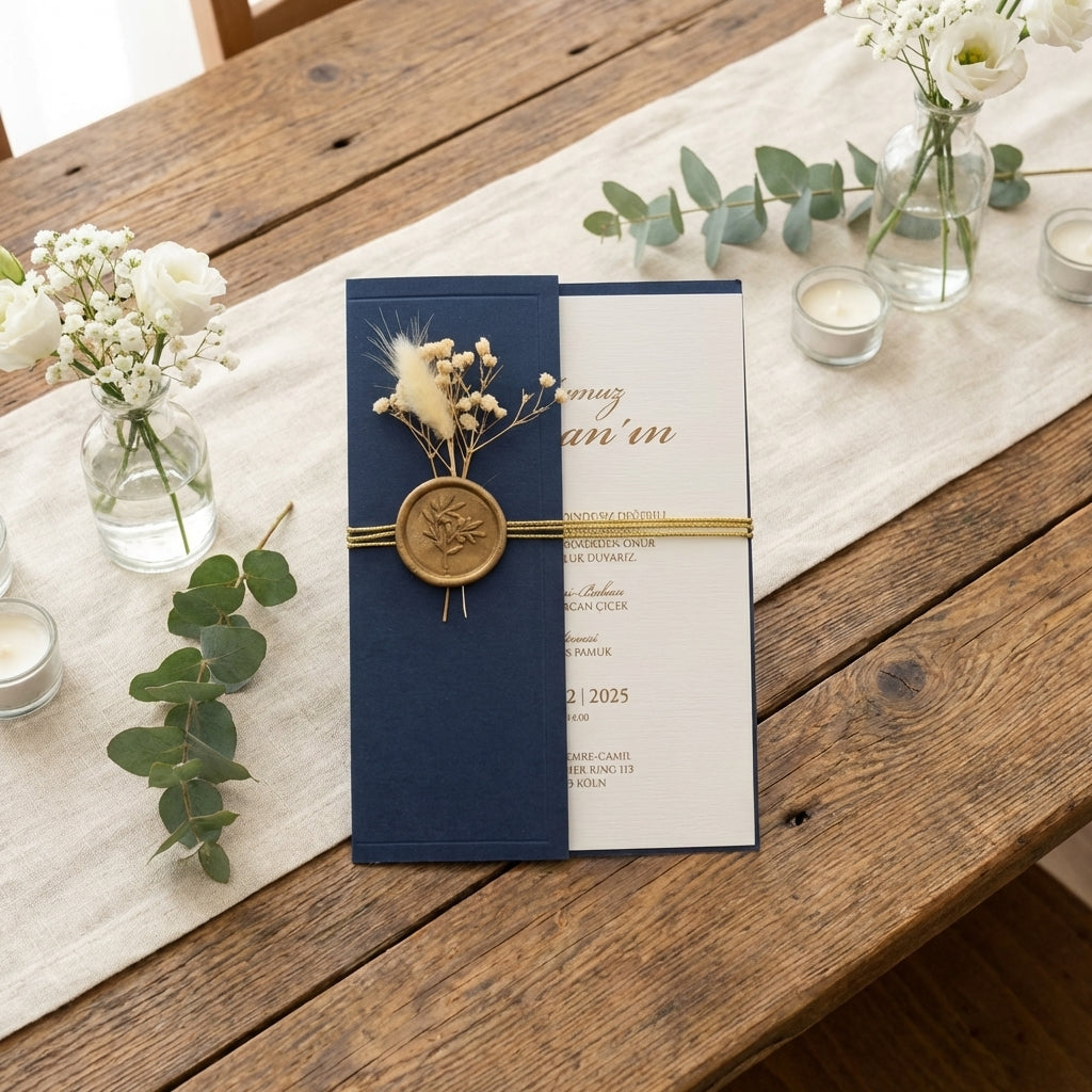 Hochwertige Einladungskarte | Edles Leinenpapier mit Kuvert "Royal Blue Edition"