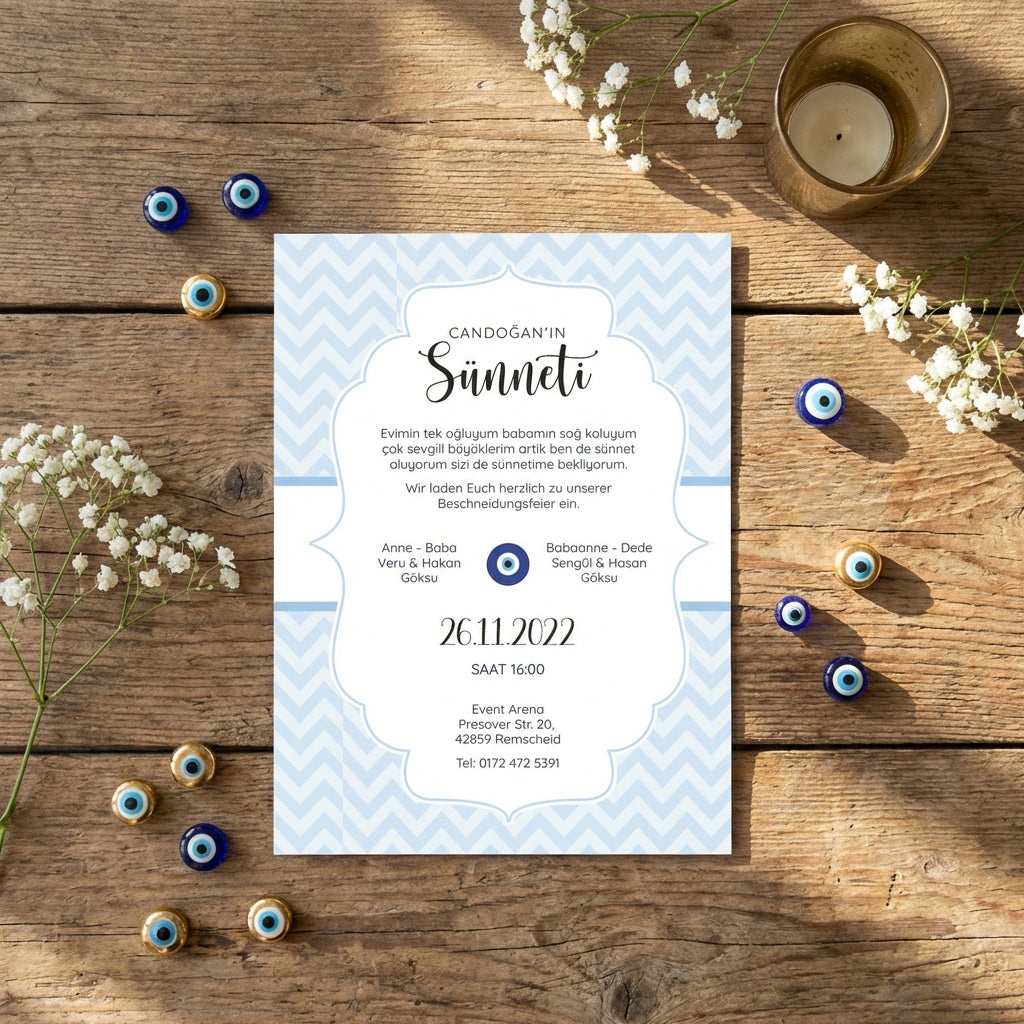 Hochwertige Einladungskarte | Edles Leinenpapier "Sünnet Blue Moon"