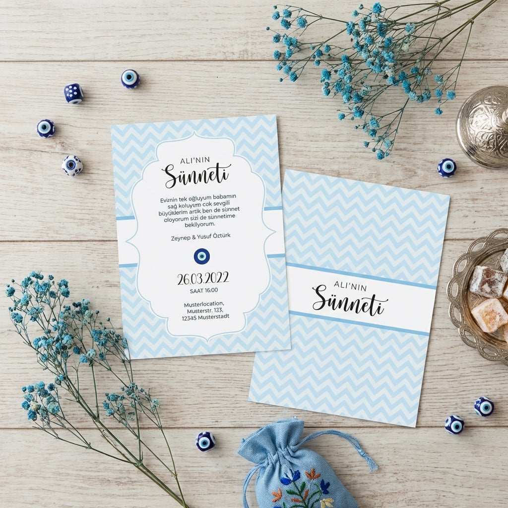 Hochwertige Einladungskarte | Edles Leinenpapier "Sünnet Blue Moon"