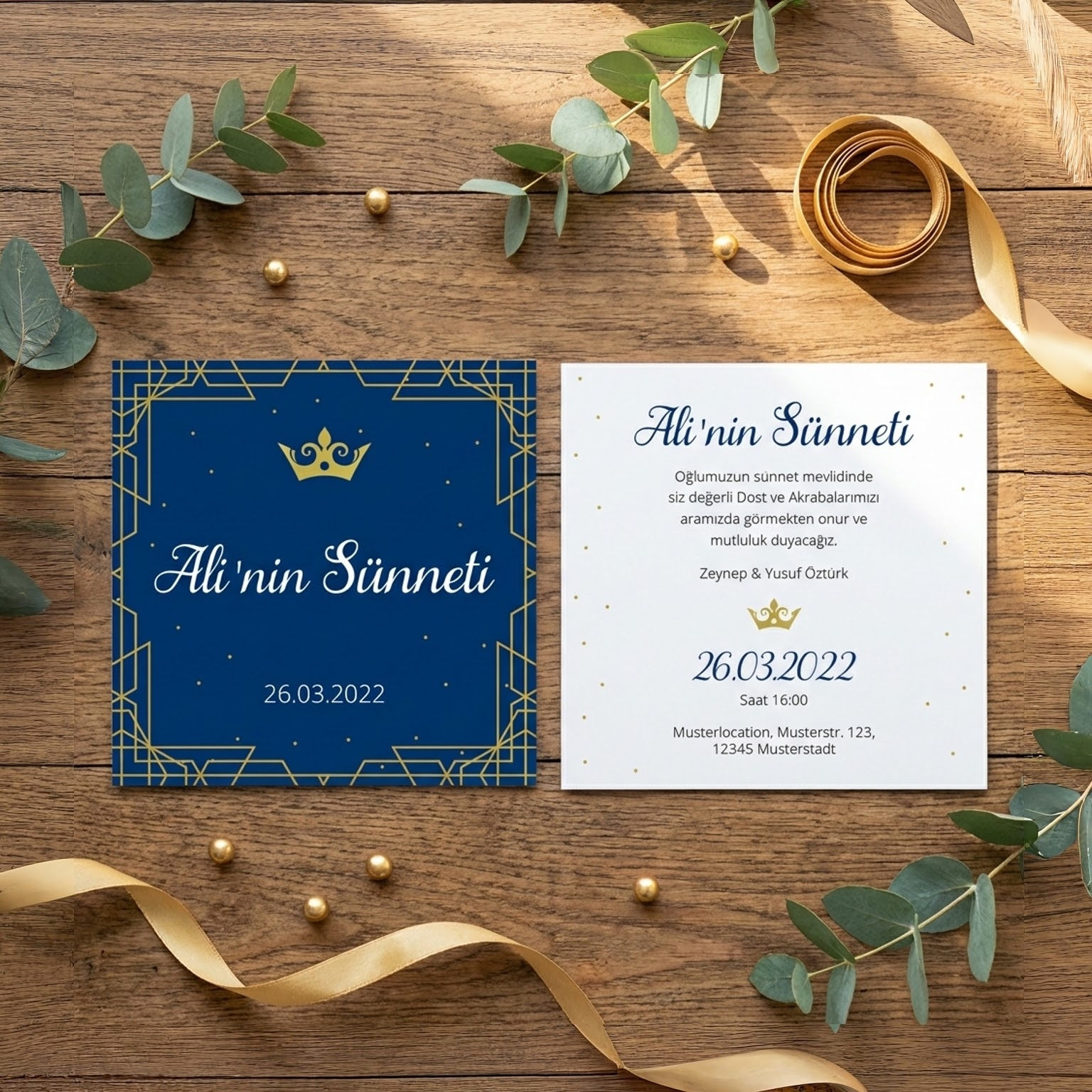 Hochwertige Einladungskarte | Edles Leinenpapier "Sünnet Sultan Edition"