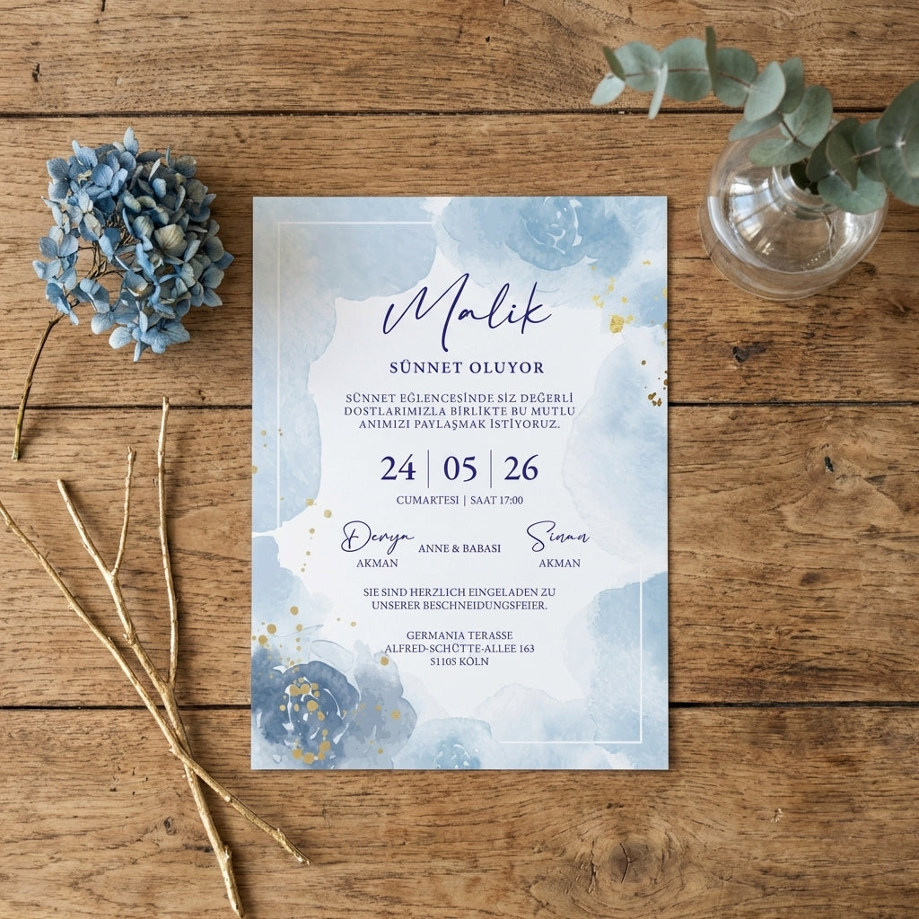 Hochwertige Einladungskarte | Edles Leinenpapier "Ottoman Blue"