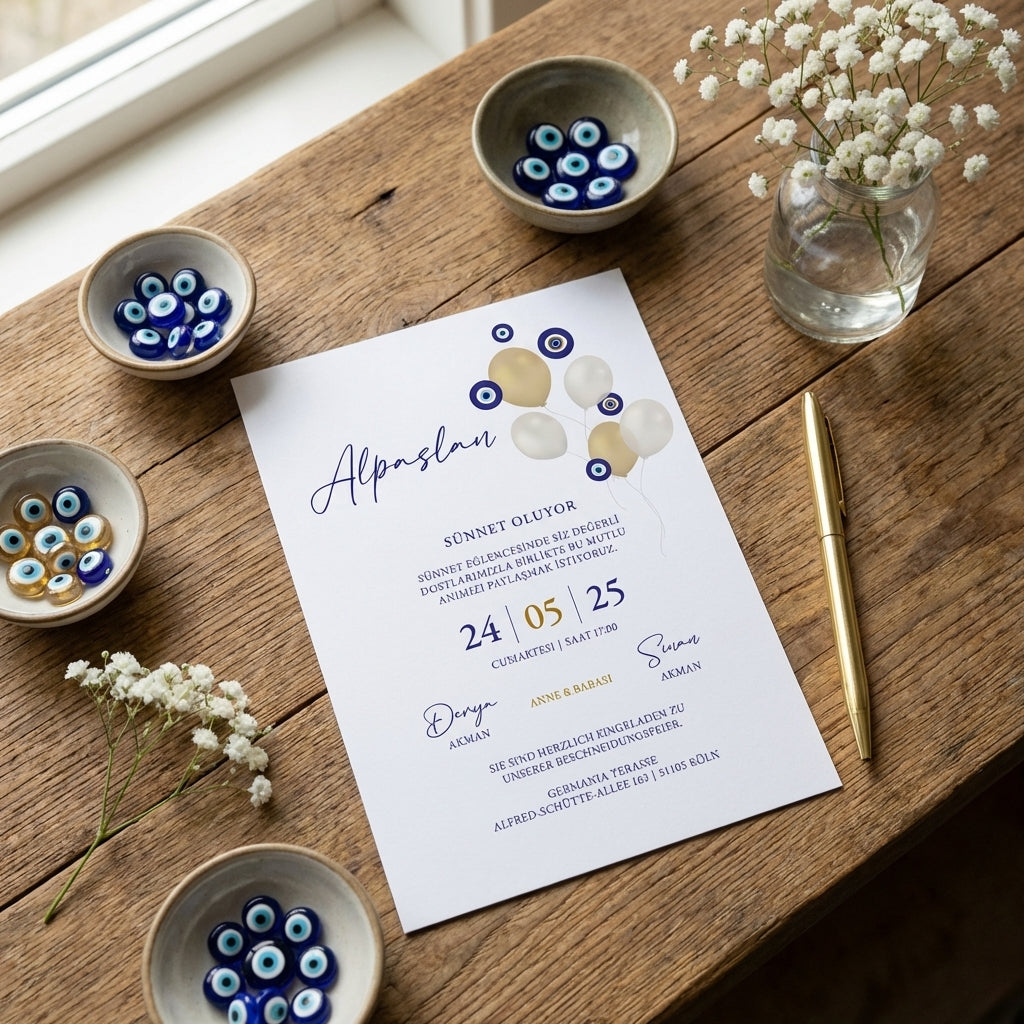 Hochwertige Einladungskarte | Edles Leinenpapier "Sünnet Balloon Prestige"