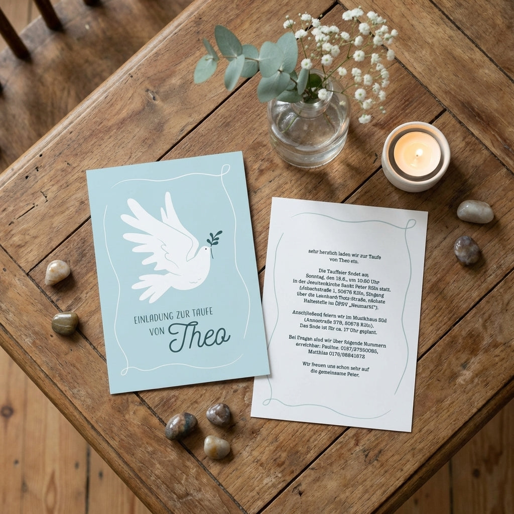 Hochwertige Taufkarte | Edles Leinenpapier "Himmelspost"