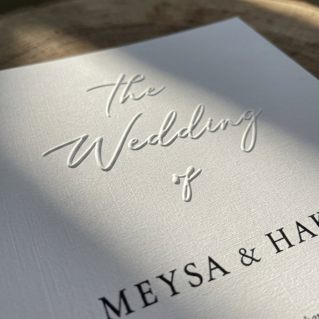 Express-Einladung "The Wedding of" | Blindprägung auf Leinenpapier