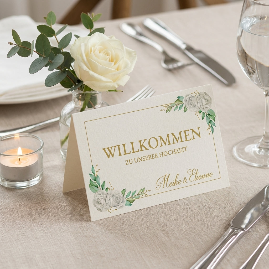 Elegante Tischkarten 100er Set | Edles Leinenpapier im Klappkarten Format "Royal Table"