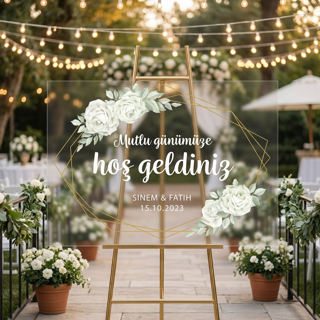 Empfangstafel A1 aus Acrylglas "HÃ»n bi xÃªr hatin" | Individuelles Willkommensschild