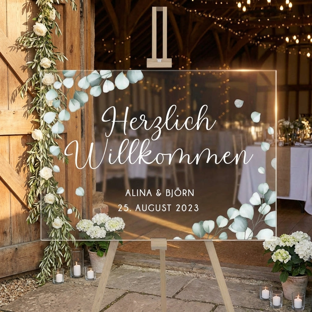 Empfangstafel A1 aus Acrylglas "Eucalyptus" | Individuelles Willkommensschild