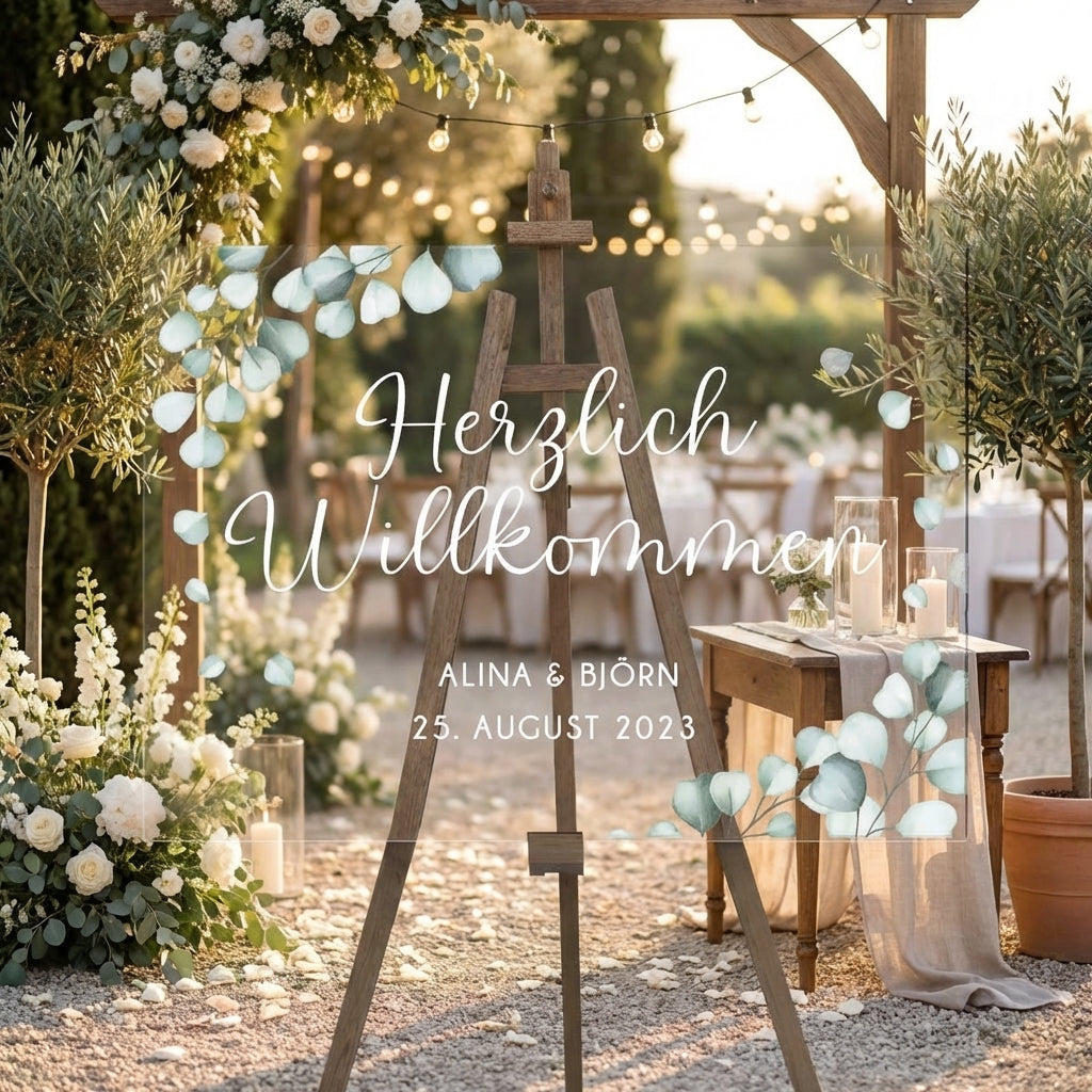 Empfangstafel A1 aus Acrylglas "Eucalyptus" | Individuelles Willkommensschild