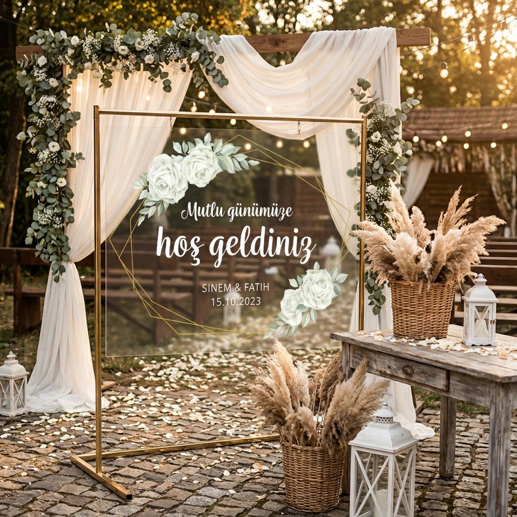 Empfangstafel A1 aus Acrylglas "HÃ»n bi xÃªr hatin" | Individuelles Willkommensschild