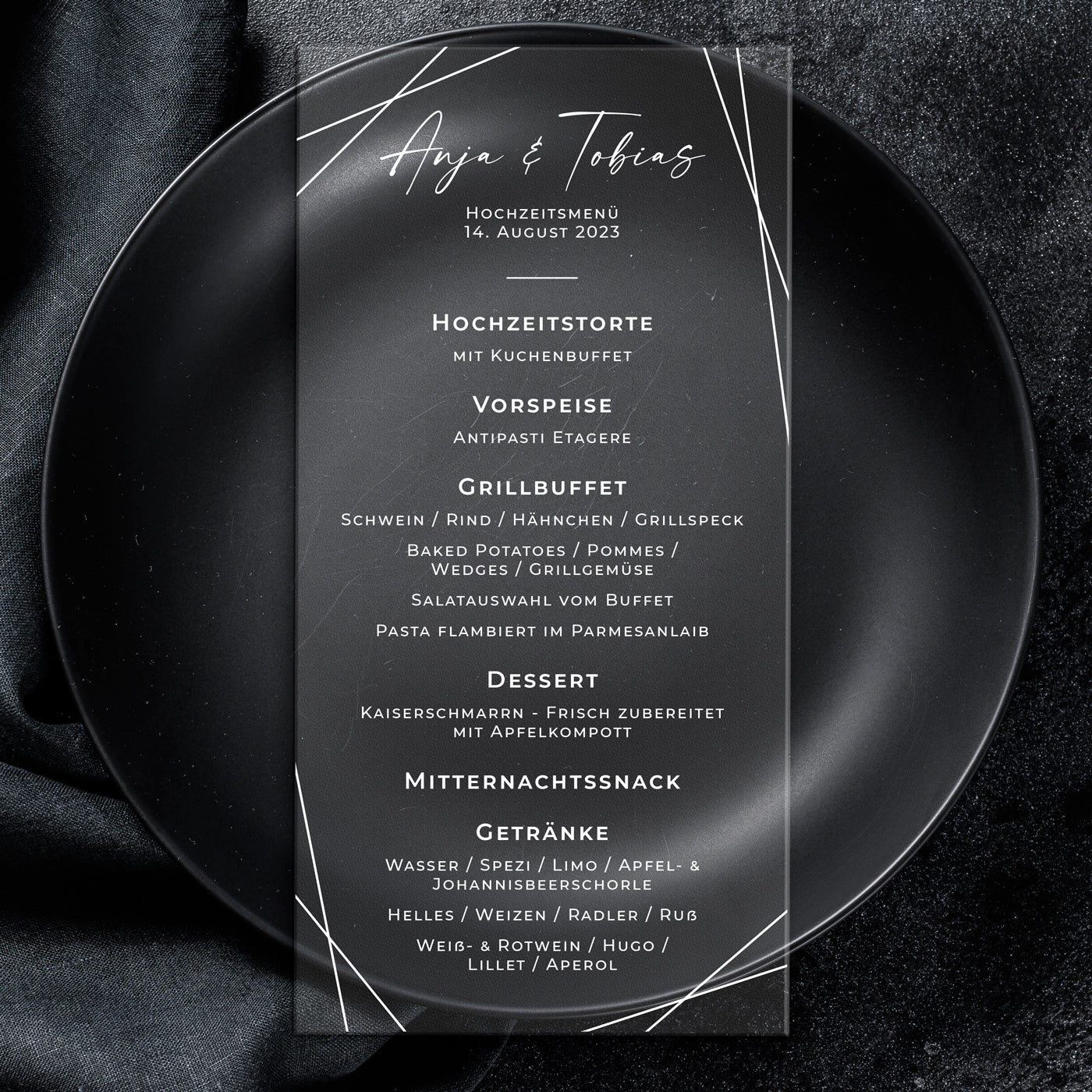 Menükarte 10er-Set aus Acrylglas | Individuell gestaltet für Hochzeit