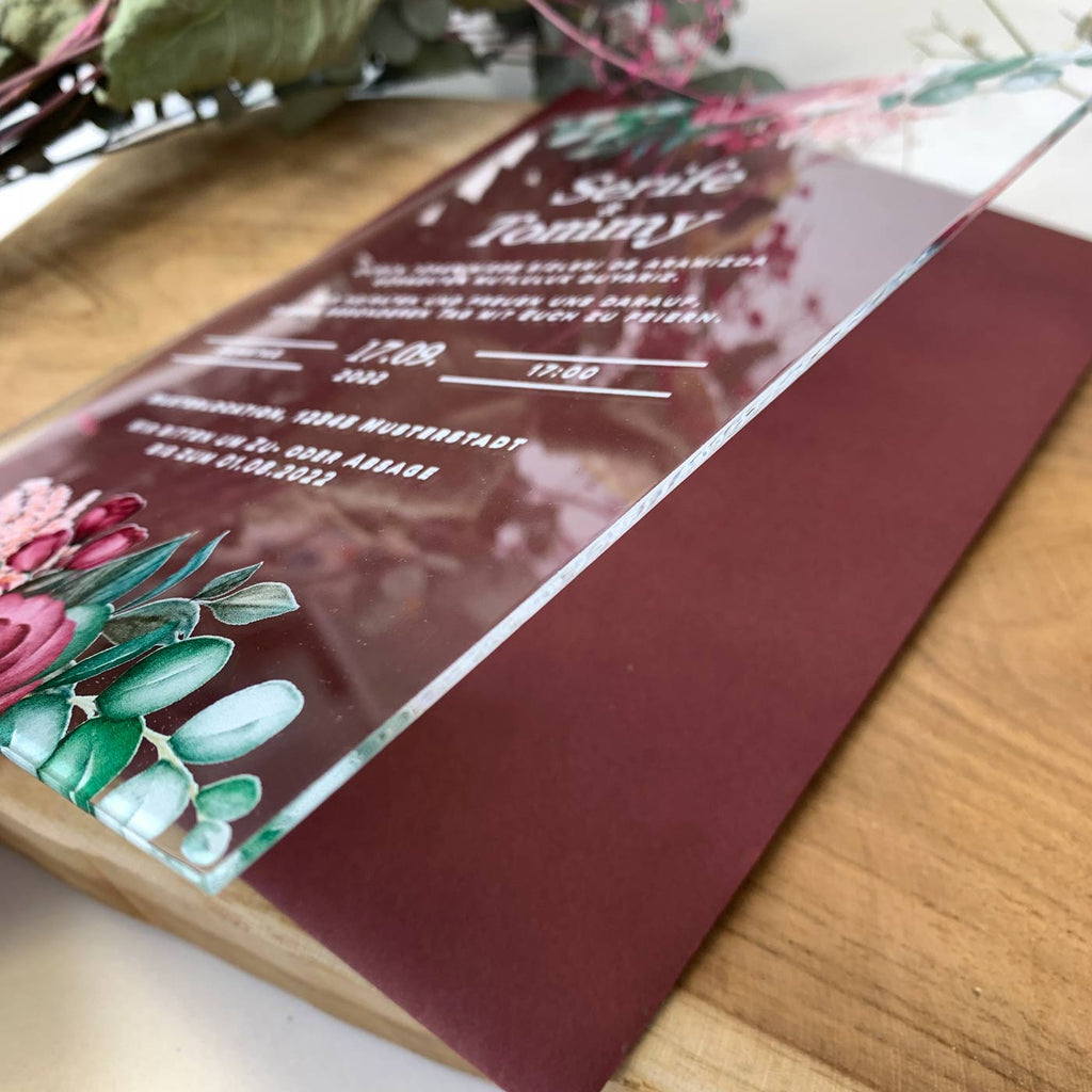Transparente Acrylglas Einladungskarte | "Florale Royale"