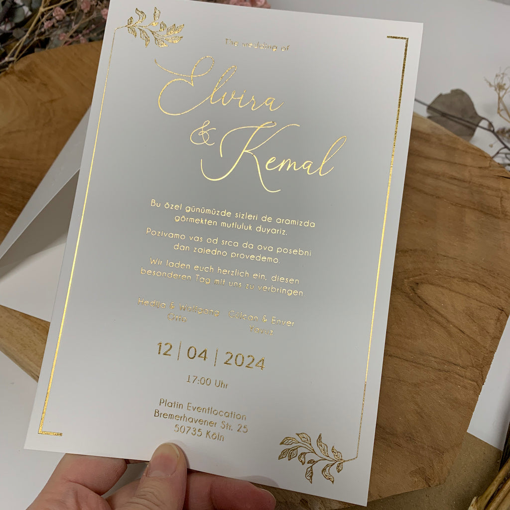 Hochzeitseinladung "Gold Edition" mit Blind- und Goldprägung