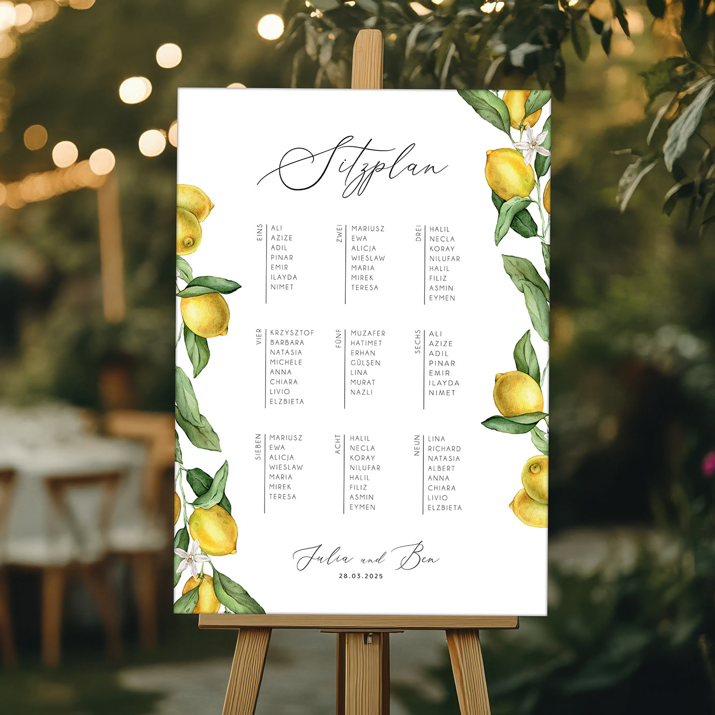 Sitzplan A1 aus Acrylglas "Lemon" | Individuelles Schild